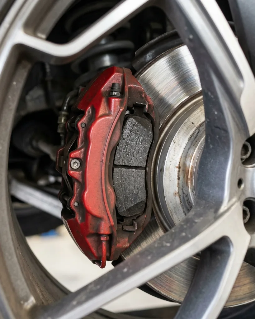 A worn brake rotor showing a lip at the outer edge