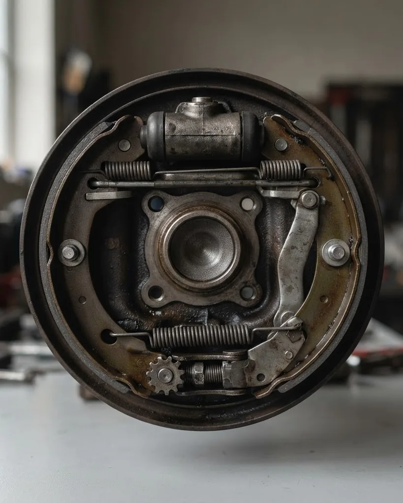 Detail view of the parts inside a drum brake