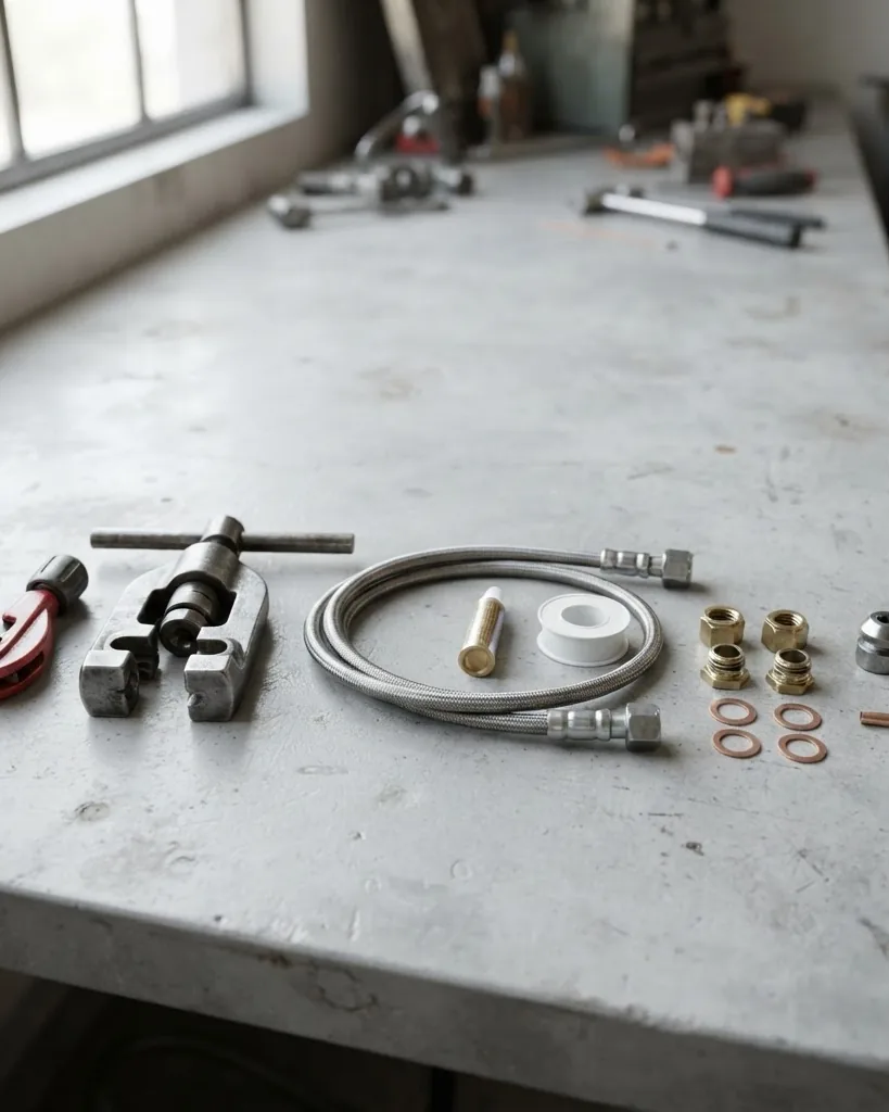 Overview of the parts in a brake line repair kit