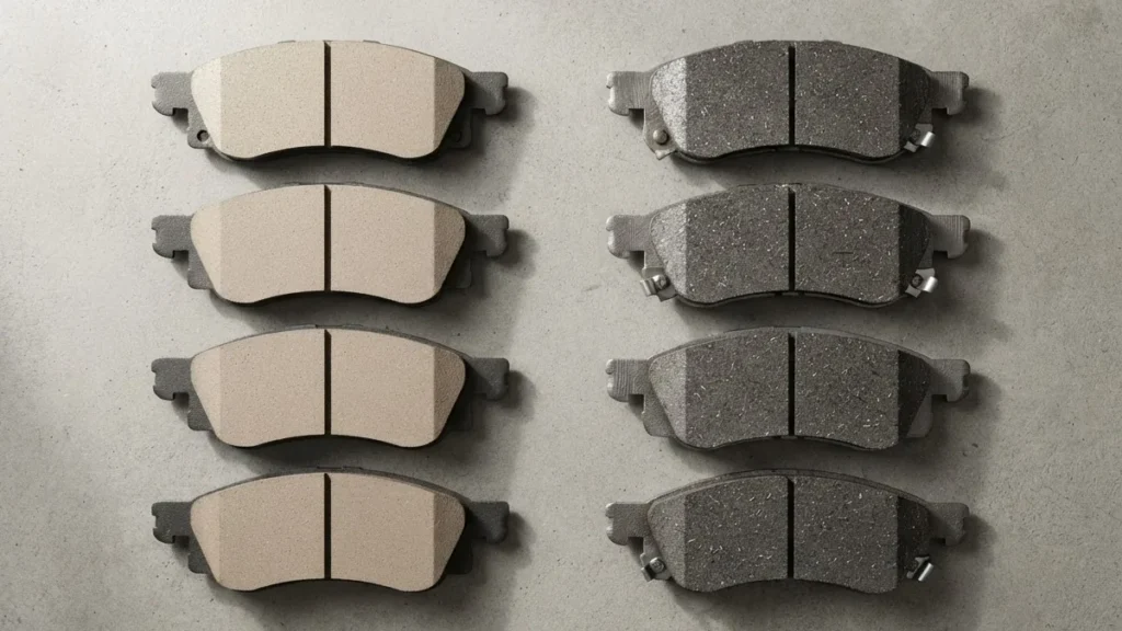 Editorial photo of ceramic vs semi metallic brake pads