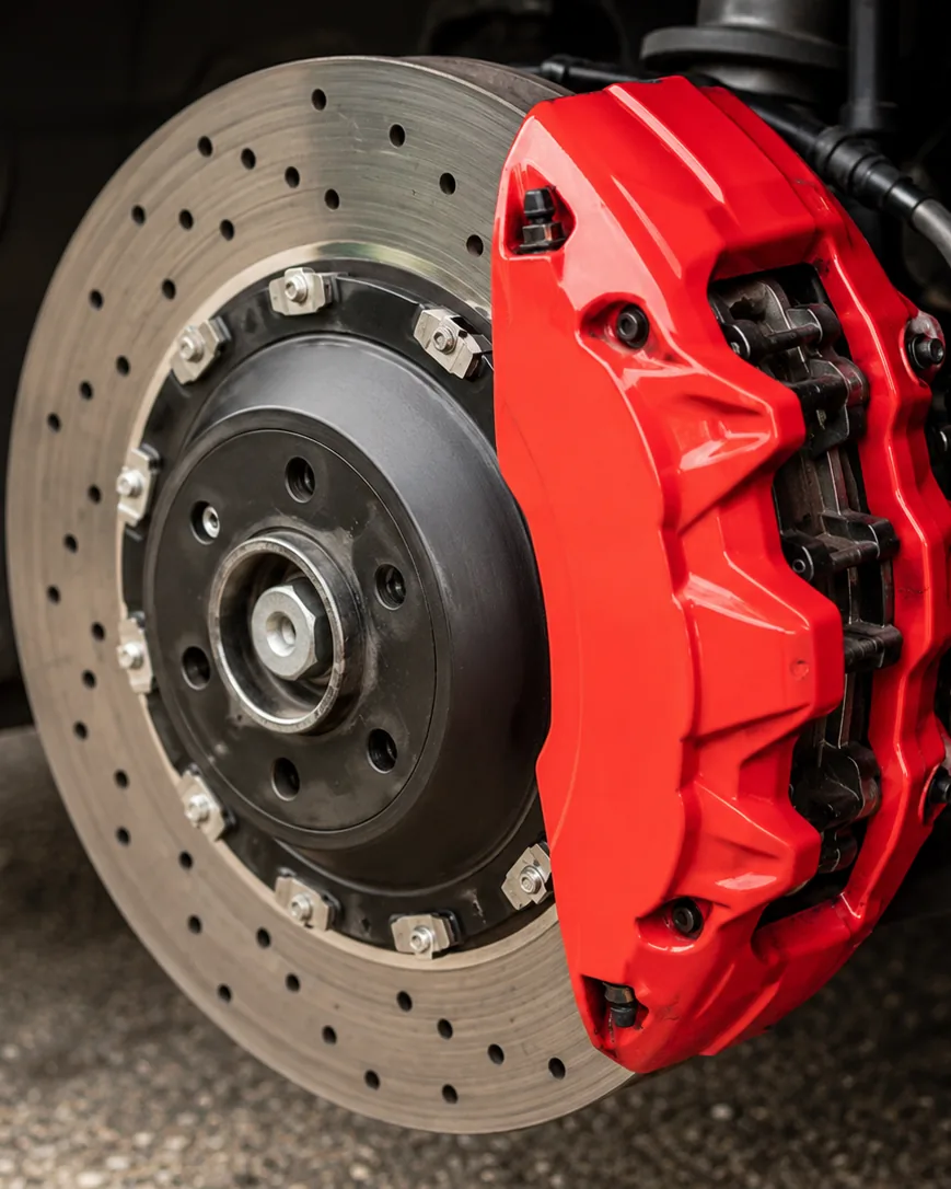 Detail view of do red brake calipers mean better brakes?